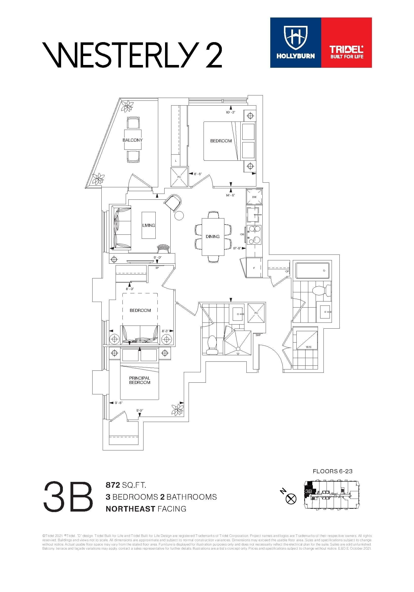 3B Floor Plan at Westerly 2 Condos - 872 sq.ft