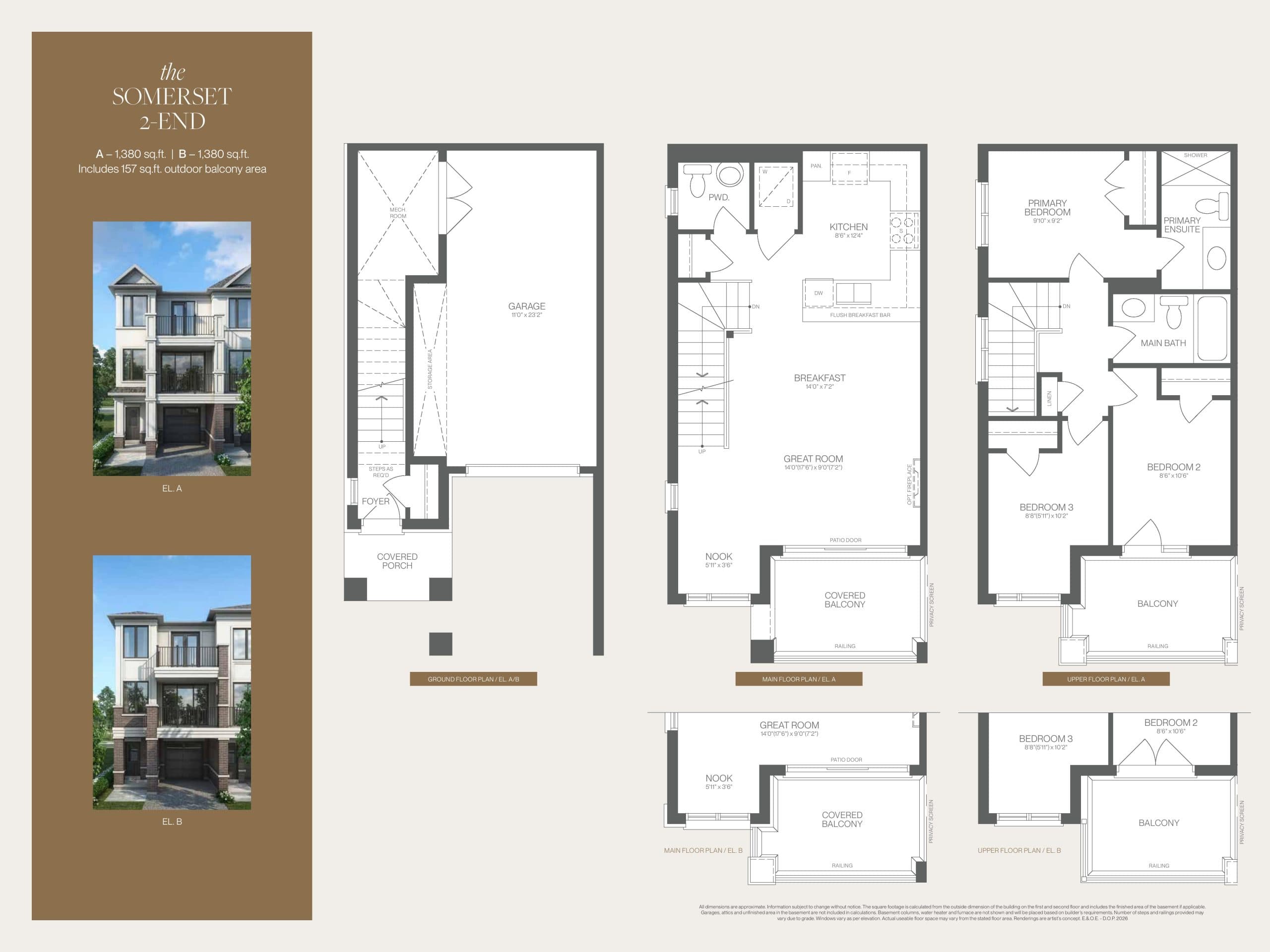 Somerset 2 End Floor Plan at Chateau 9 Homes - 1380 sq.ft