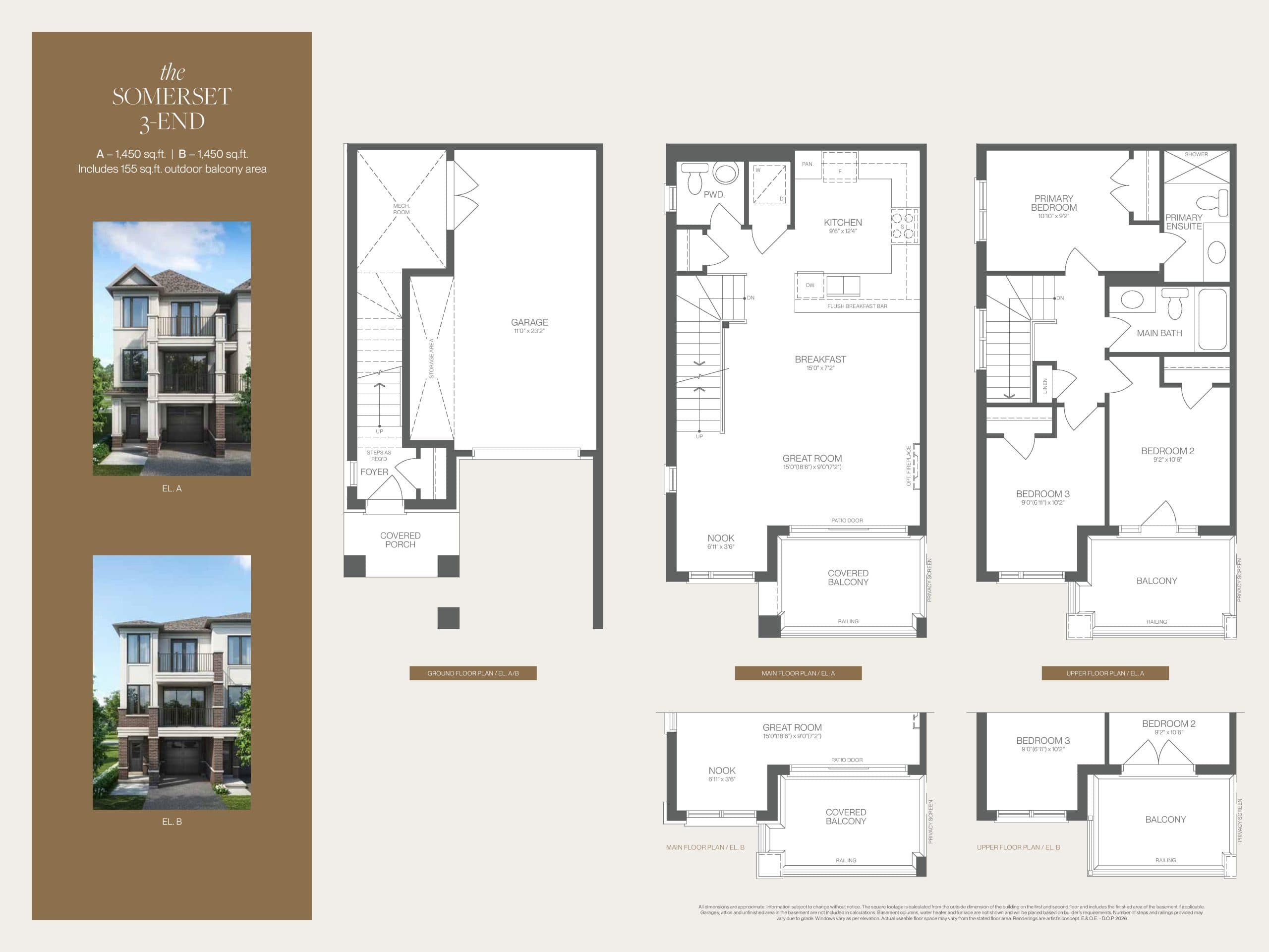 Somerset 3 End Floor Plan at Chateau 9 Homes - 1450 sq.ft