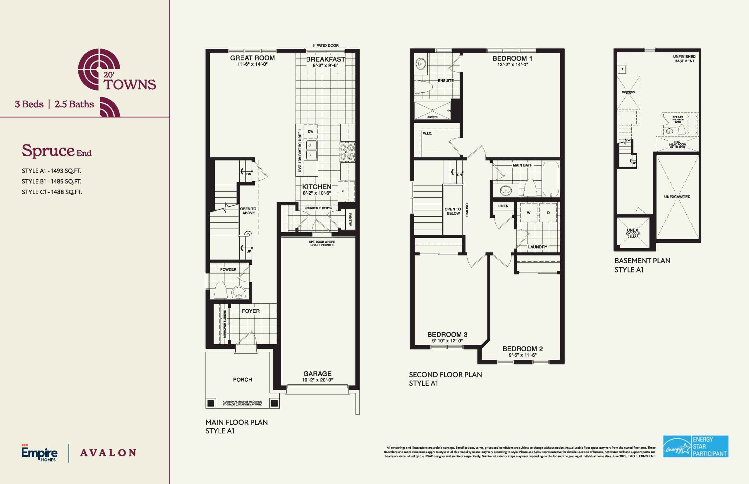 Spruce (End) Floor Plan at Empire Avalon Phase 3 - 1493 sq.ft