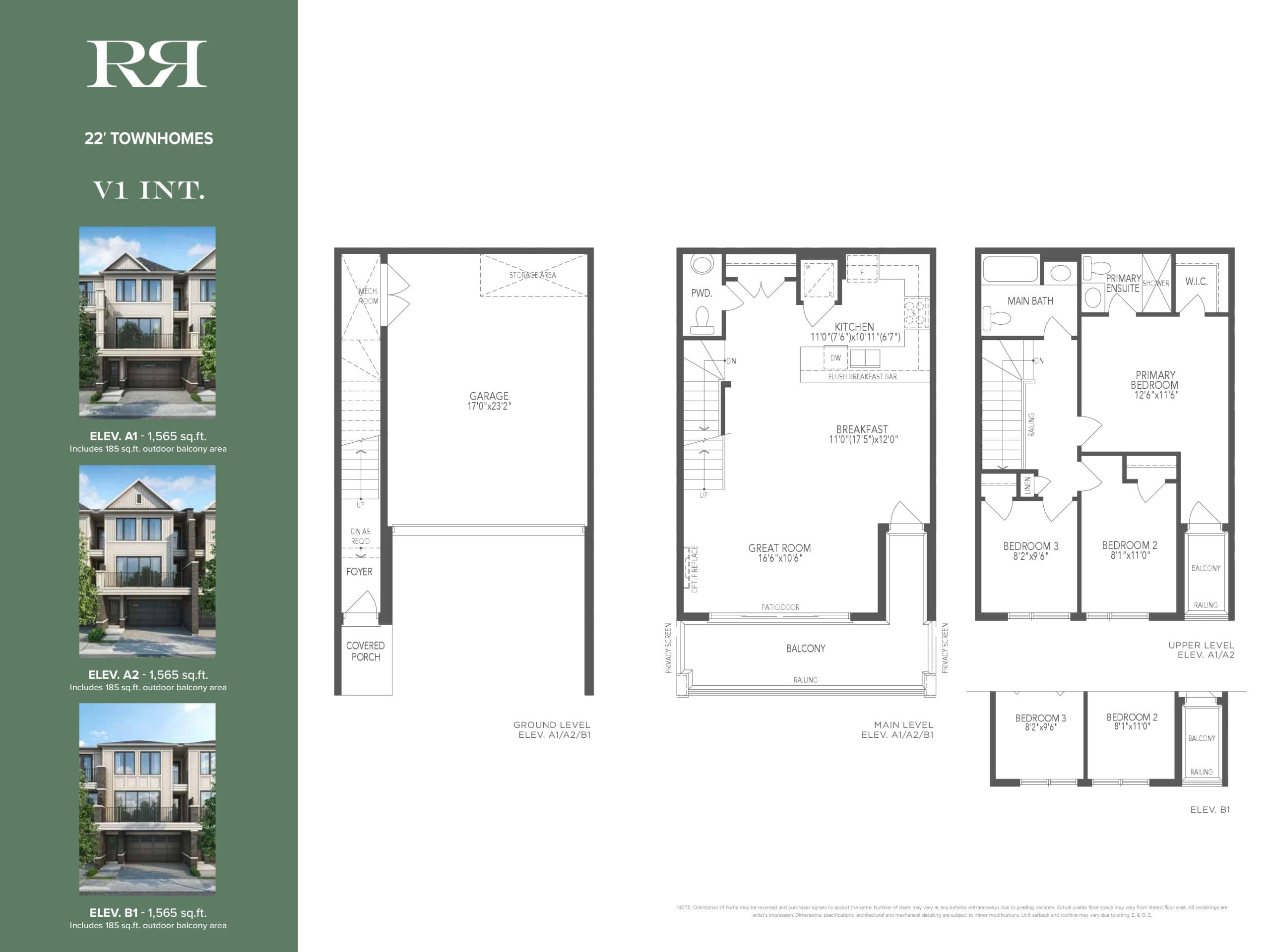 V1 Int Floor Plan at Mirra Towns - 1565 sq.ft