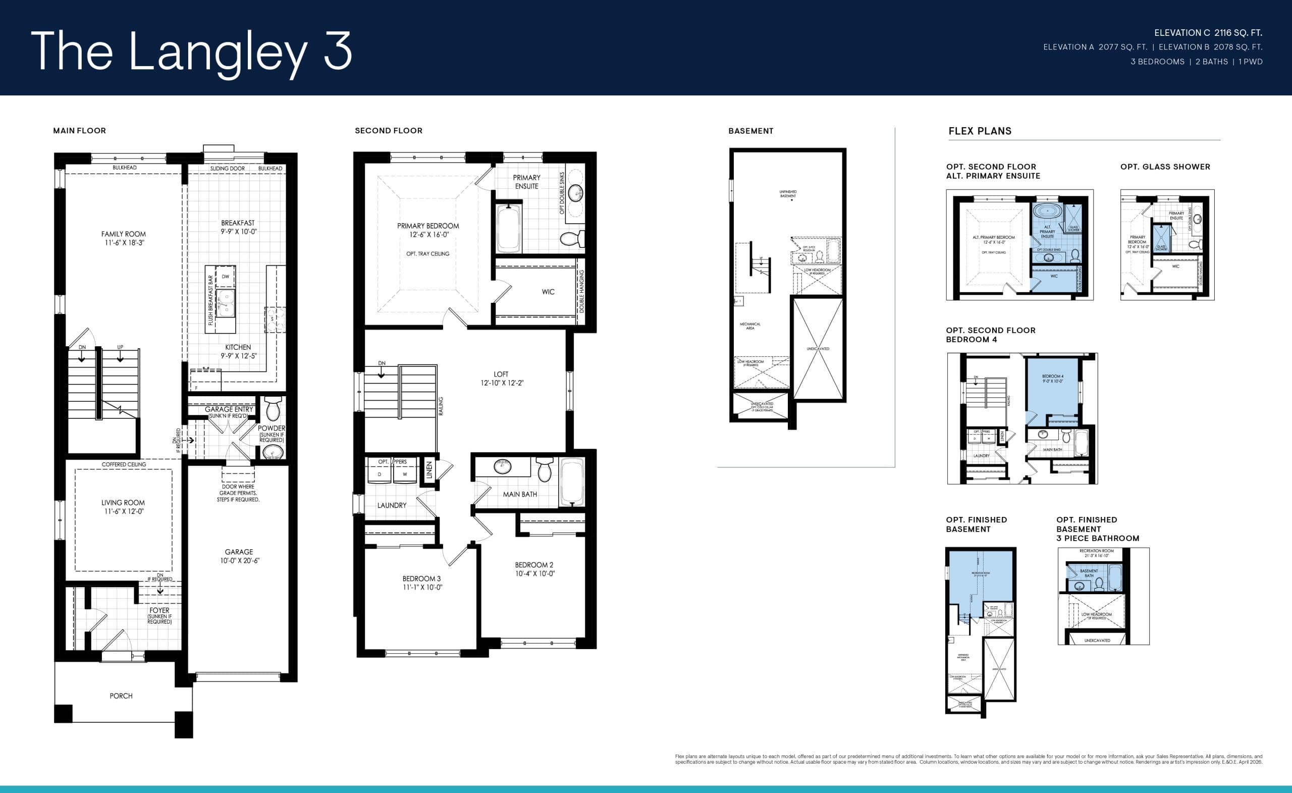 The Langley 3 Floor Plan at The Heights of Harmony East - 2077 sq.ft